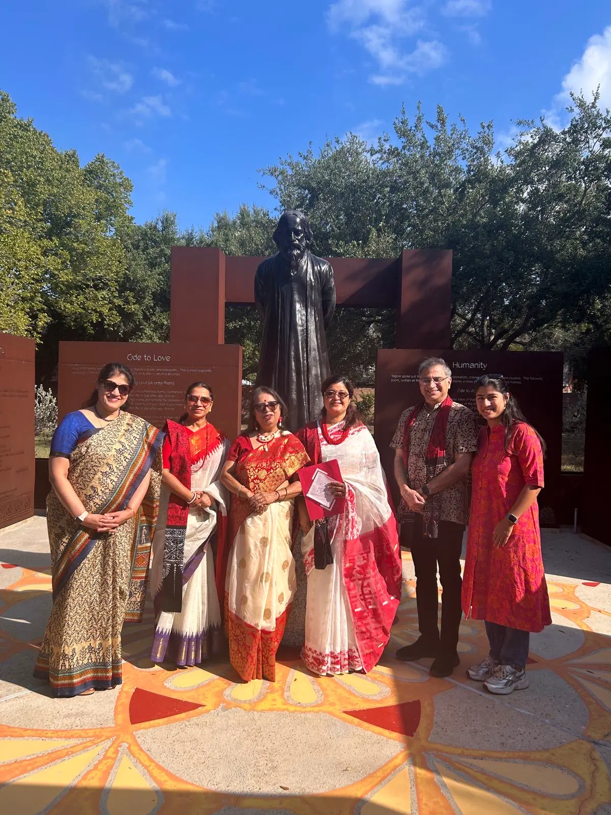 Group beside the tagore statue â An Inspiring Conversation with Dr. Rabindra Chakraborty