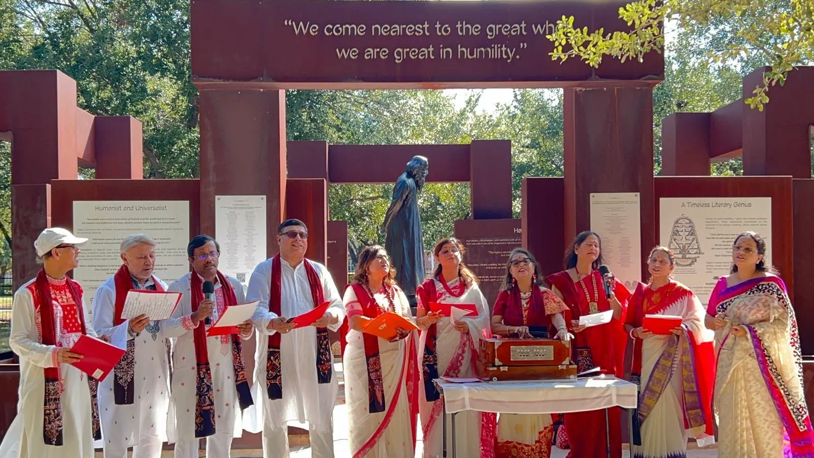 Community gathering in front of the memorial â An Inspiring Conversation with Dr. Rabindra Chakraborty