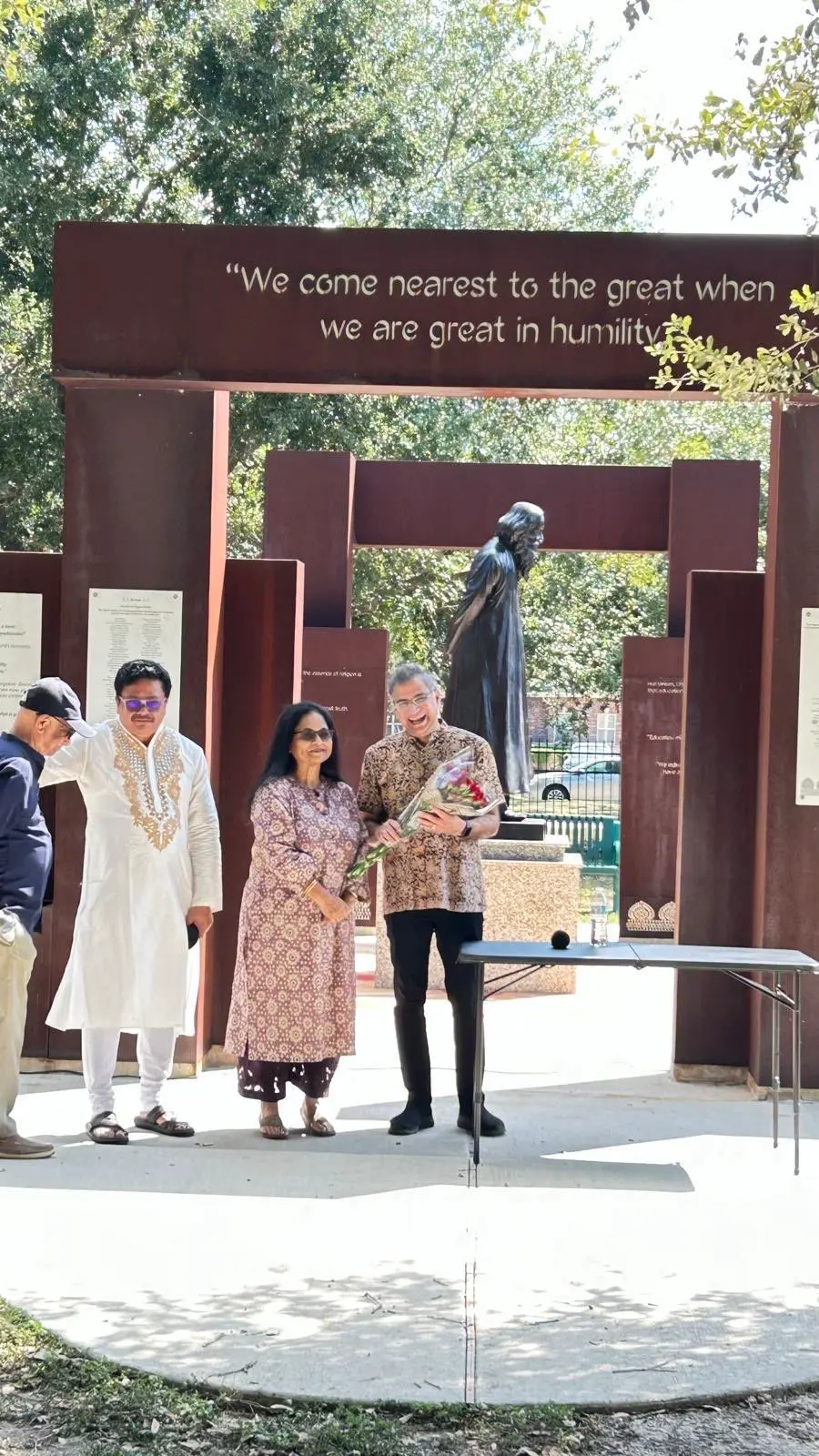 Guests beside the tagore memorial â An Inspiring Conversation with Dr. Rabindra Chakraborty